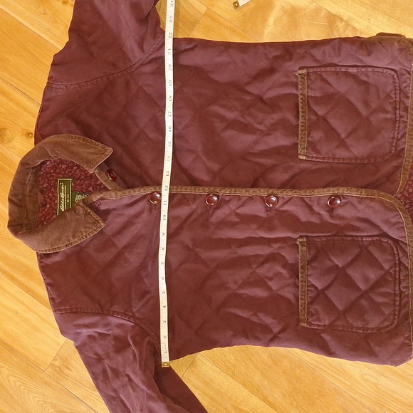 Vintage Eddie Bauer Quilted Barn Chore Jacket burgundy oxblood wine Size Large - Picture 9 of 12